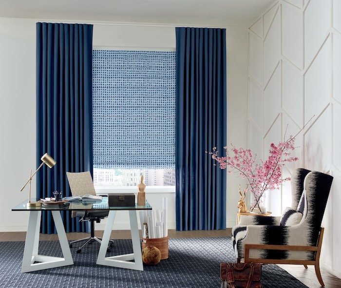 Design Studio Drapery and Roman Shades. Available at Beverly Hills Window Treatments in Naples